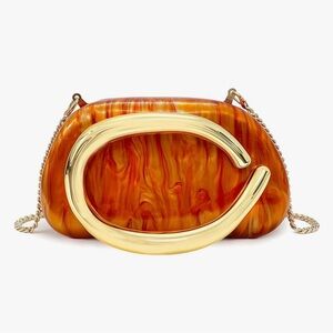 Elegant Women's Shoulder Bag in Fiery Orange and Gold